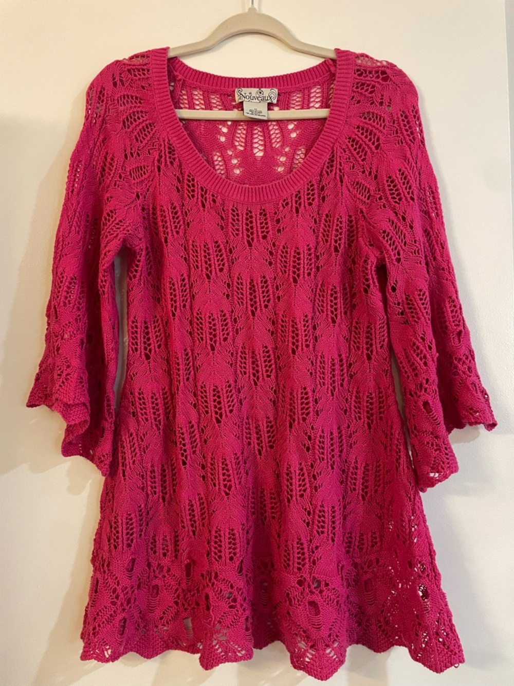 Pink Crochet Mini Dress Sweater